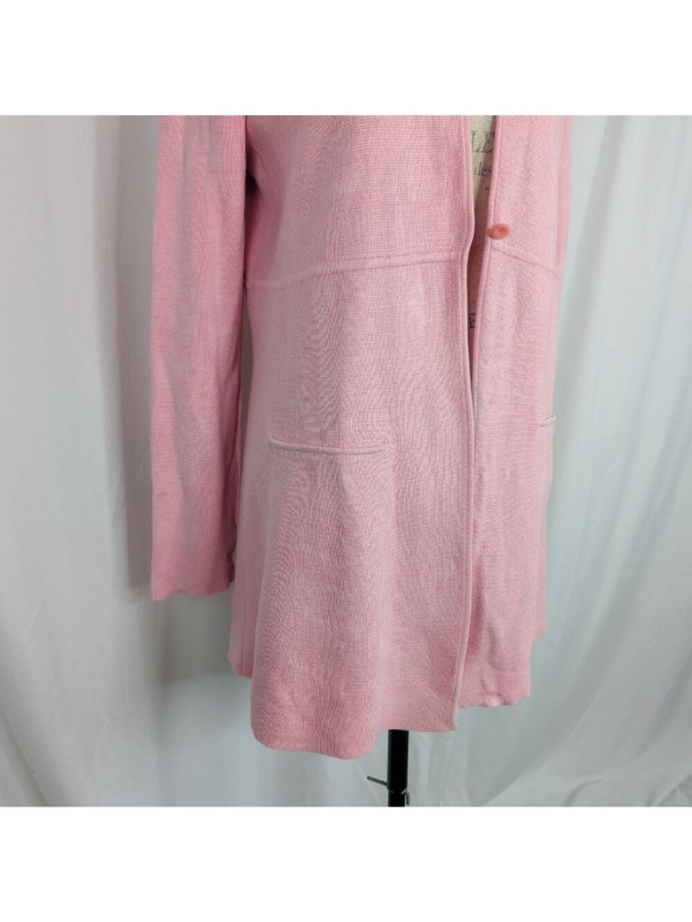 Eileen Fisher Pink Knit Tunic Cardigan Medium Mid Button - Picture 4 of 10